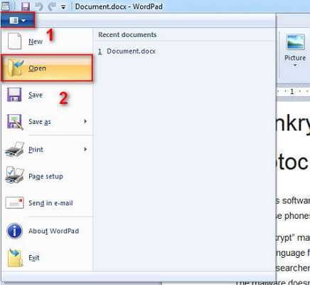 word documents open in wordpad