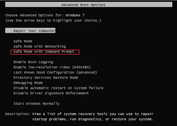 safe mode with command prompt