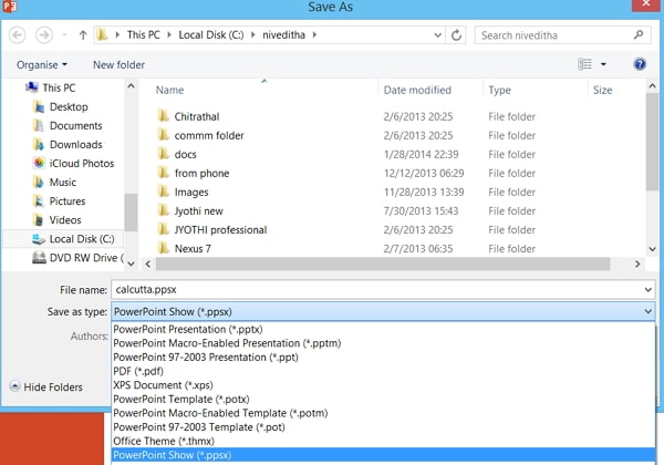 save powerpoint as ppsx pdf