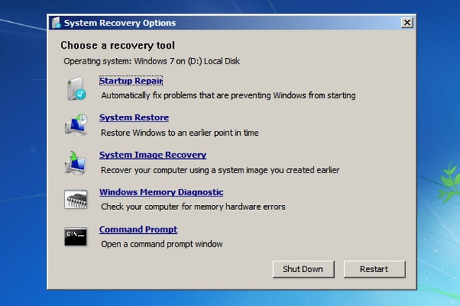 system recovery options