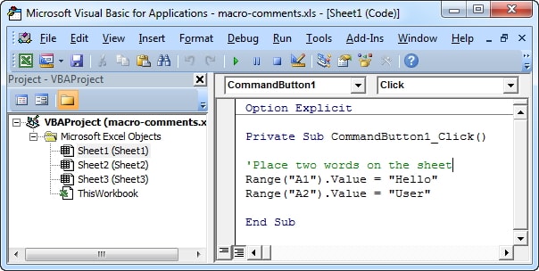 open vba code excel