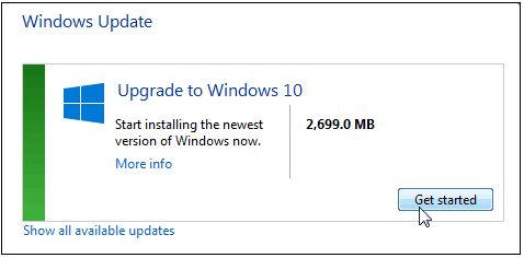 windows update get started