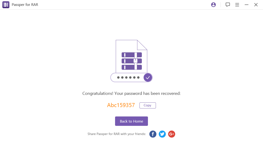 recovered rar password successfully