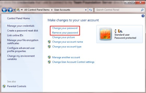 change or remove password