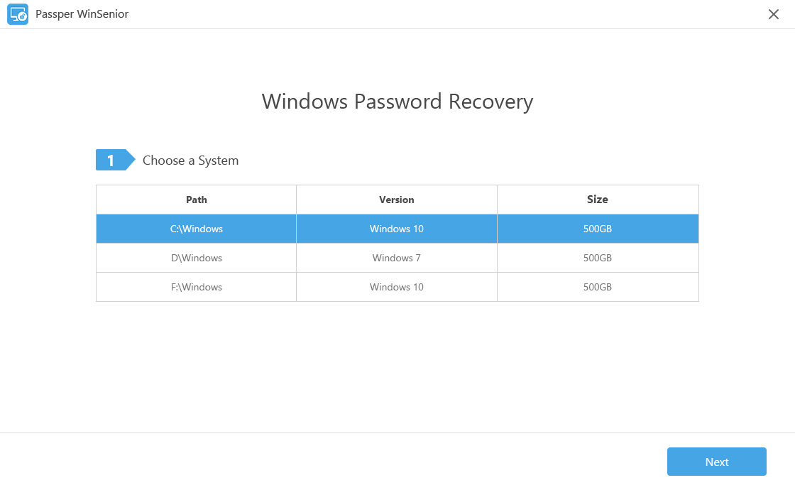main interface of windows password recovery