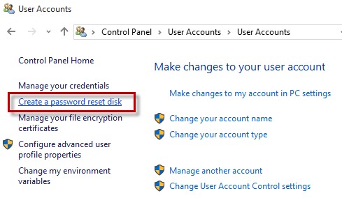 create password reset disk