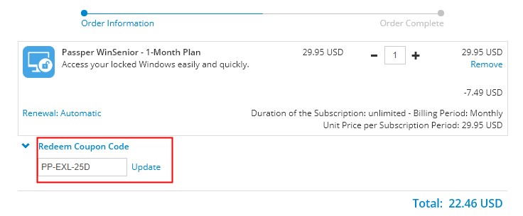 enter passper winsenior coupon code