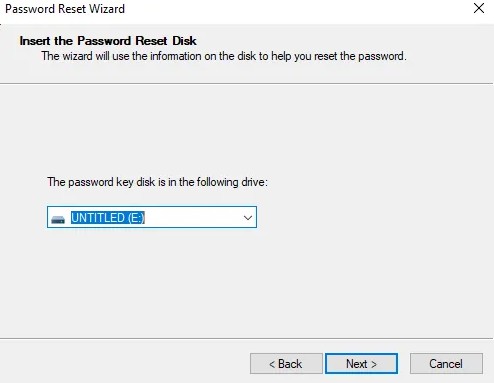 insert password reset disk forgot