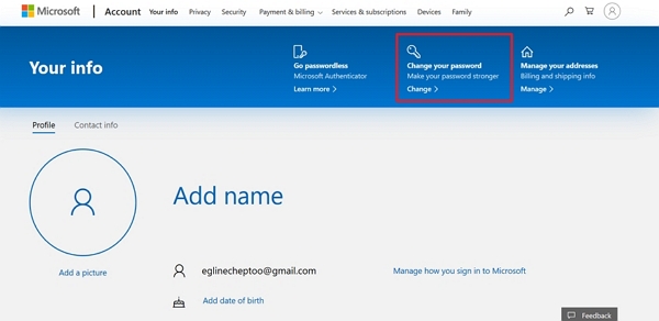 microsoft account password change