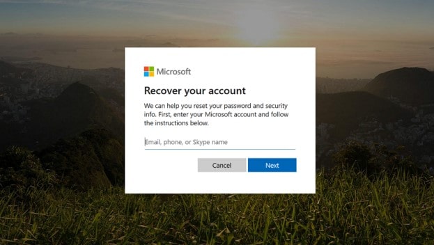 microsoft password reset page