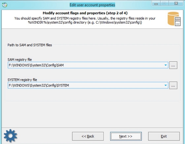 password reset sam registry