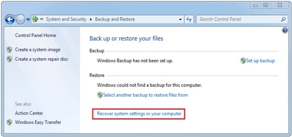 recover system settings or your computer