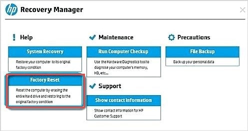recovery manager factory reset