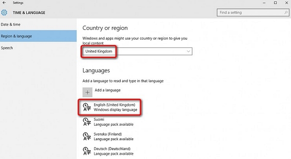 language and region