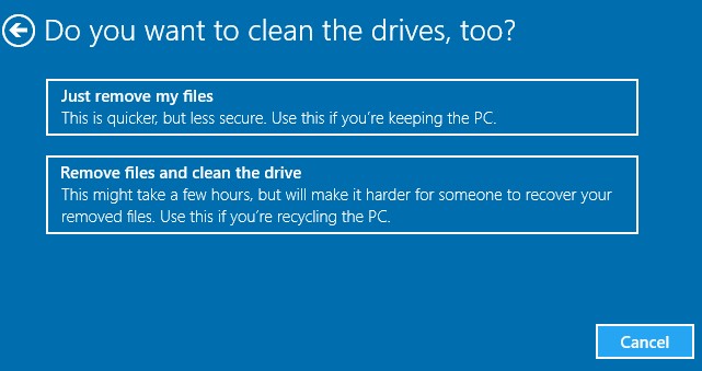 choose to remove files or clean the drive