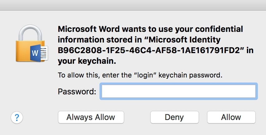 microsoft word update for mac password