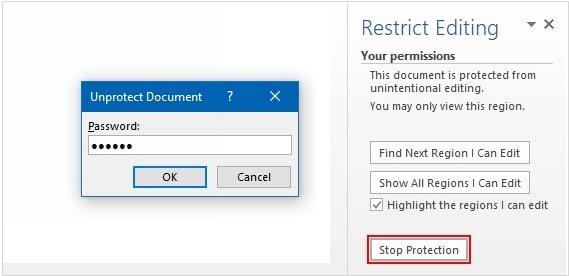 unlock selection in word