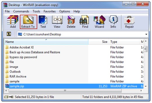 choose zip file location