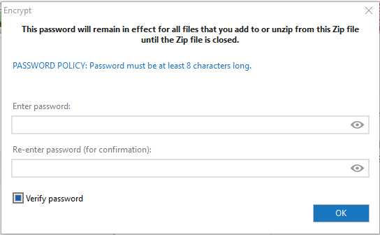 creating password protected zip file