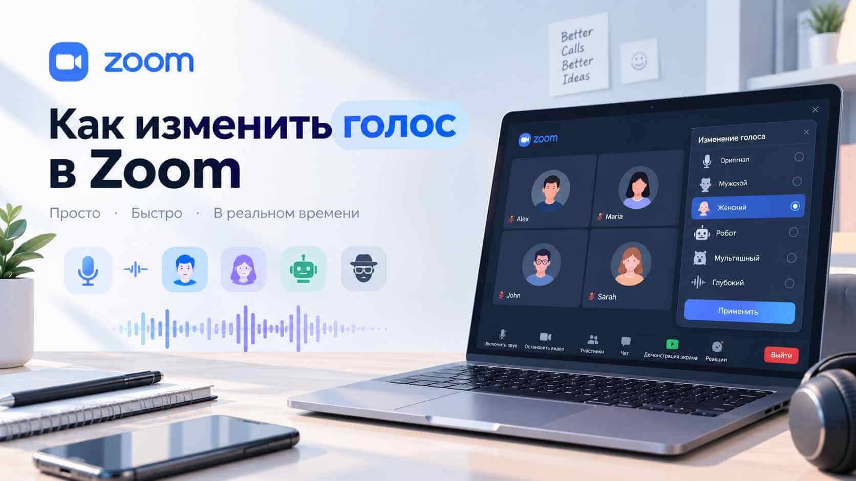 как изменить голос в Zoom