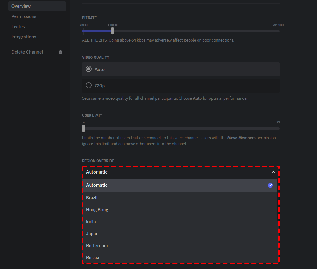 изменить регион сервера в Discord на ПК и в браузере