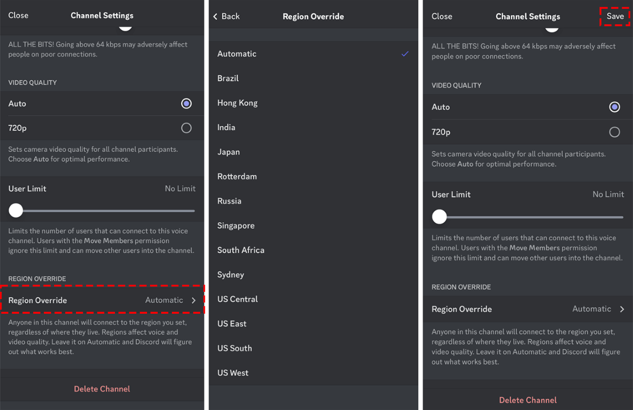 сменить регион в Discord на телефоне