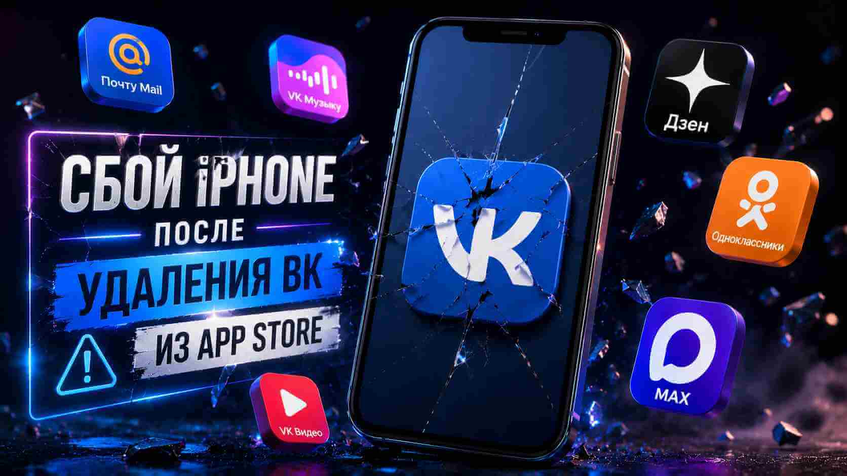 сбой iPhpne после удаления ВК из App Store