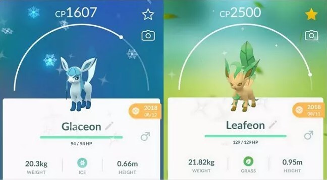 shiny glaceon leafeon in pokemon go
