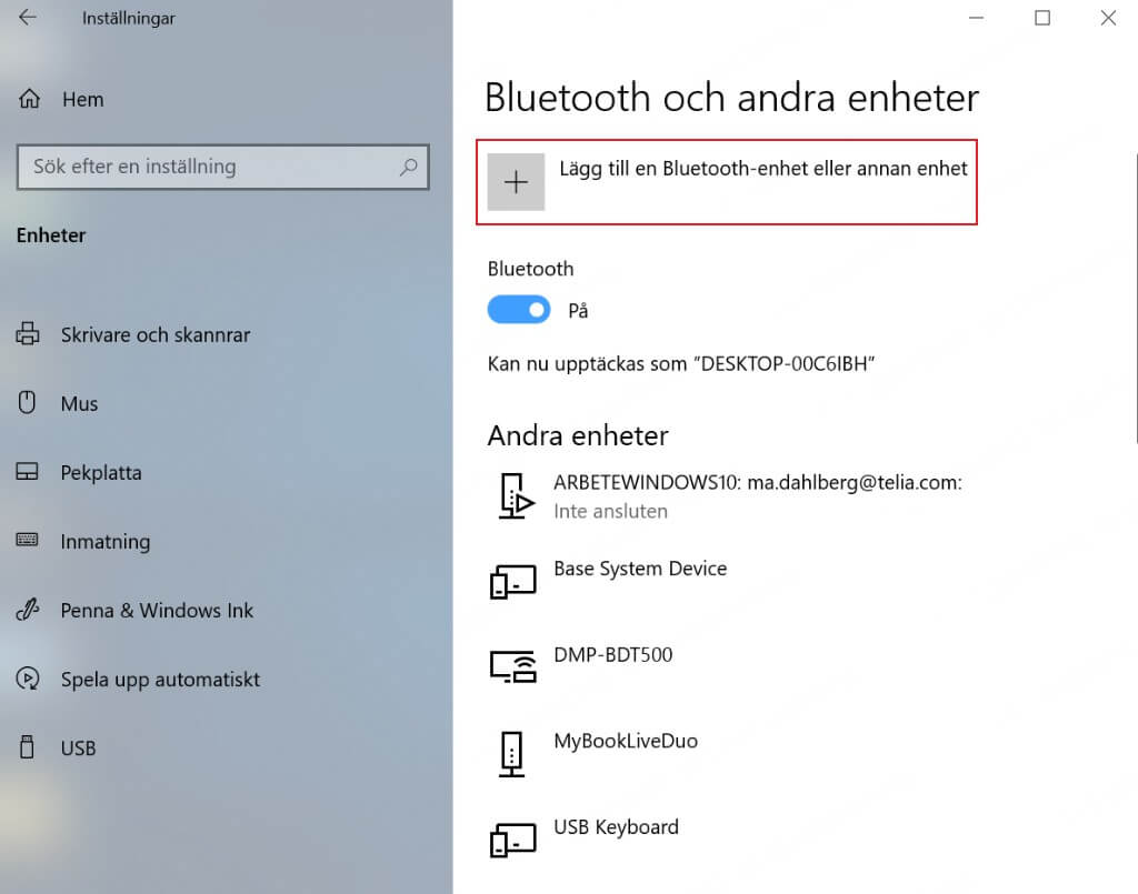 lägg till Bluetooth i Windows-inställningarna