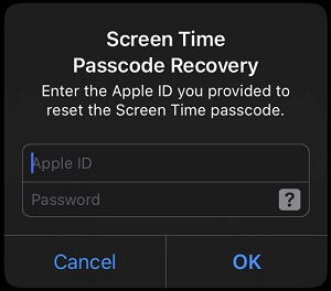ange Apple ID för att ställa in lösenordet för skärmtid