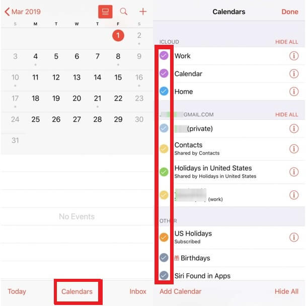 Inställningar för kalendervisning i iPhone