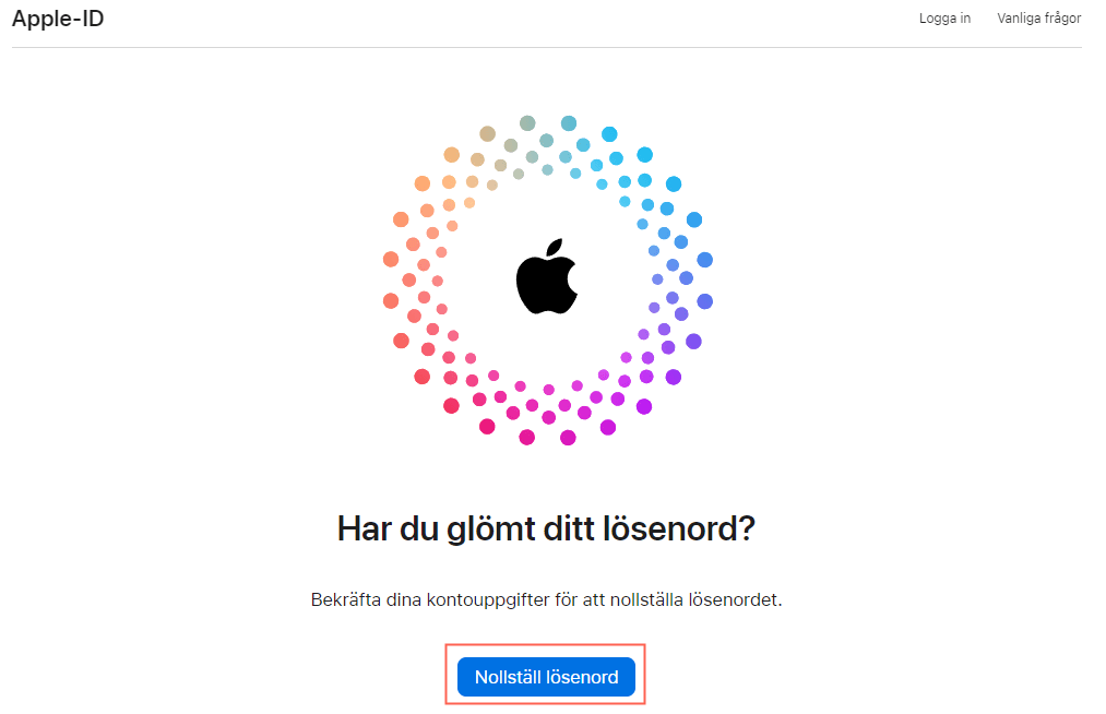 Återställ Apple ID-lösenordet via den officiella webbplatsen