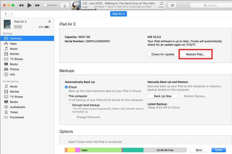 återställa iPad utan iCloud-konto med iTunes