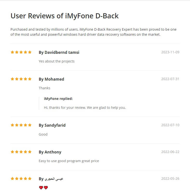Användarrecensioner av iMyFone D-Back