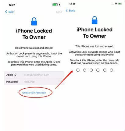 ange lösenkod för skärm för att ta bort ägarens låsta iPhone