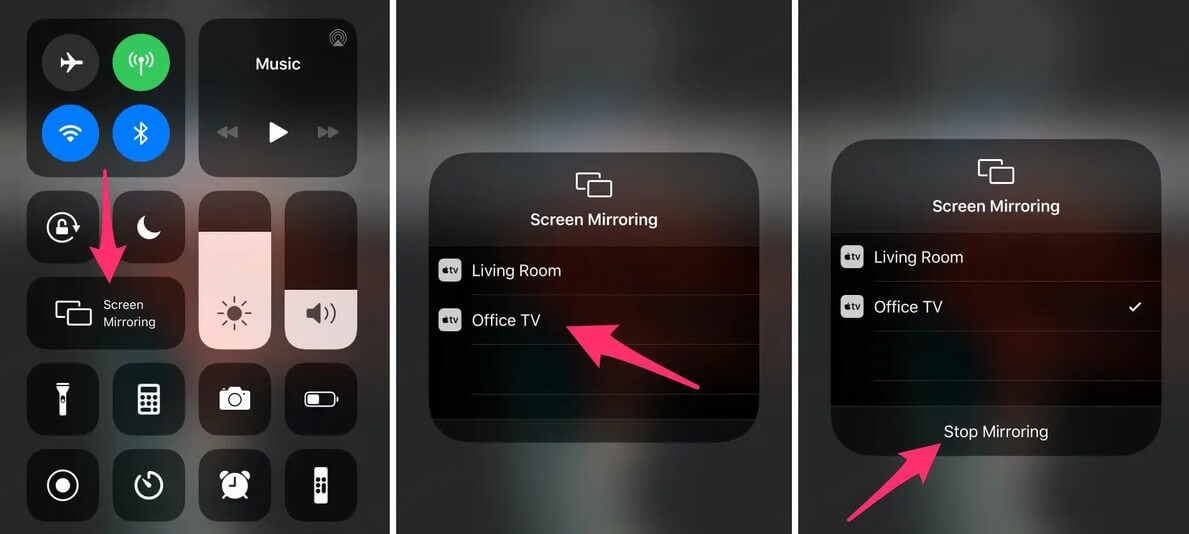 Skärmdubblering i Kontrollcenter på iPhone