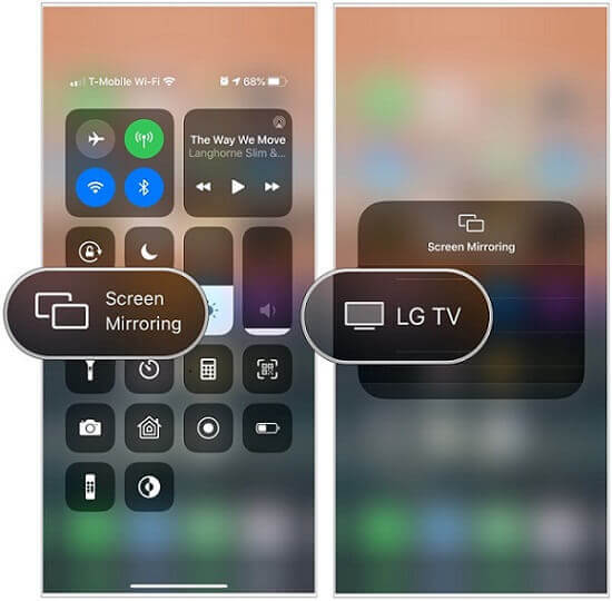 AirPlay-menyn på iPhone med LG TV vald