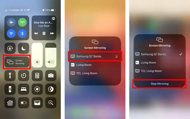 Samsung TV vald i AirPlay-menyn på iPhone
