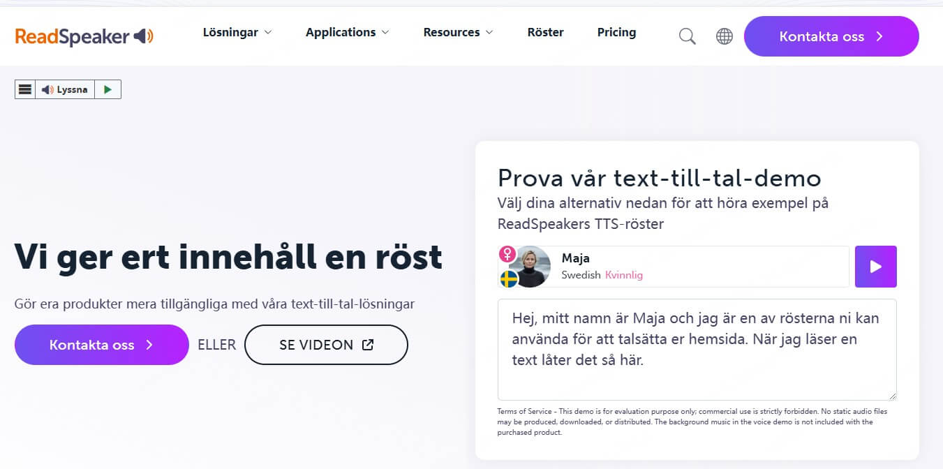 text till tal Svenska Readspeaker