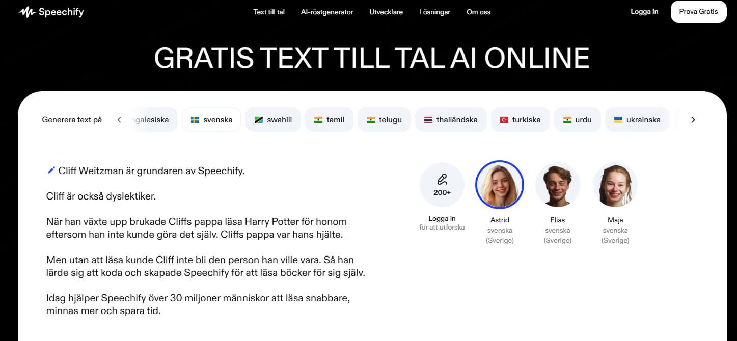 text till tal svenska online Speechify