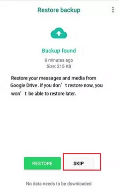 Hur återställer jag gammal WhatsApp-säkerhetskopia eller chatt efter att jag har hoppat över till återställning?