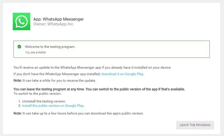 Testa WhatsApp beta