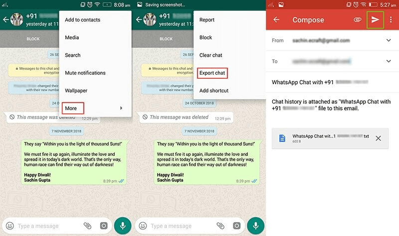 välja Whatsapp-chattar att skicka via e-post