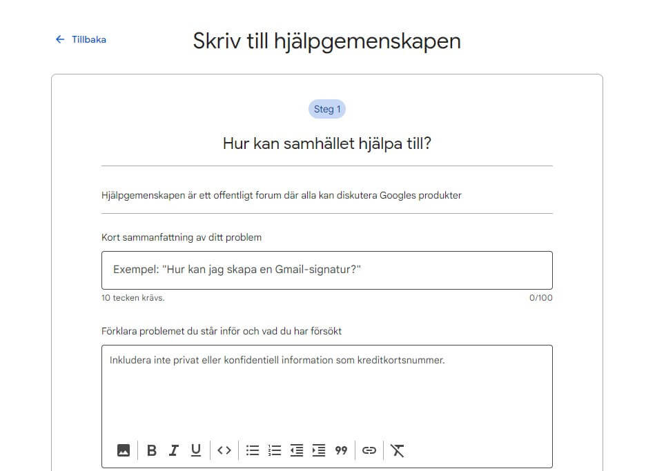 Kontakta Gmail support för hjälp