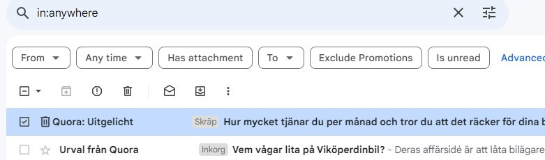 hitta förlorad e-post i Gmail