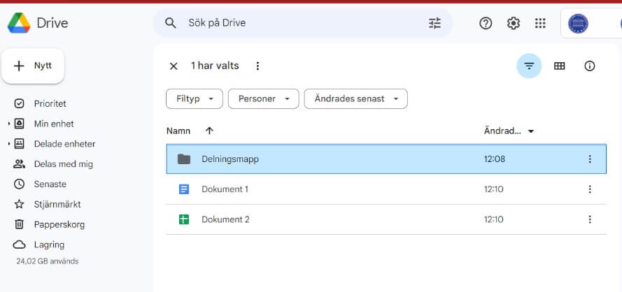 ladda upp filerna med Google Drive