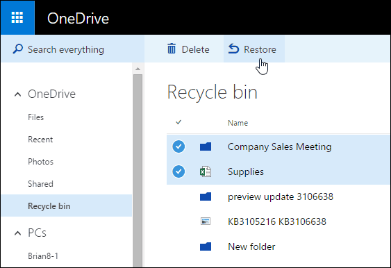 återställa filer med OneDrive