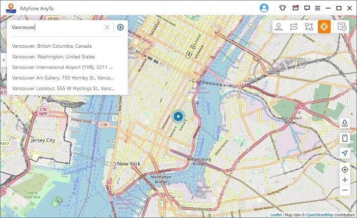 välja en destination genom att zooma in/ut på kartan