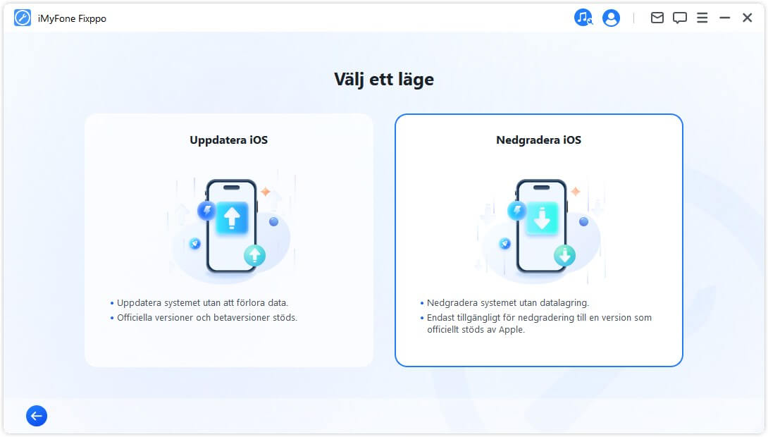 Klicka på iOS-nedgradering