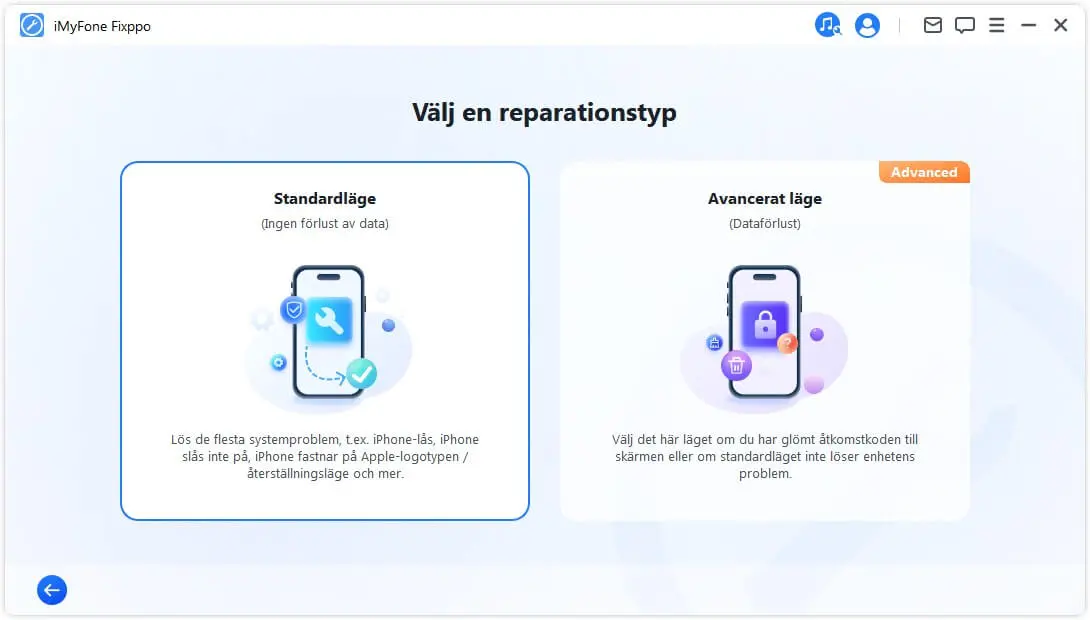 Välj standardläge för att fixa iOS